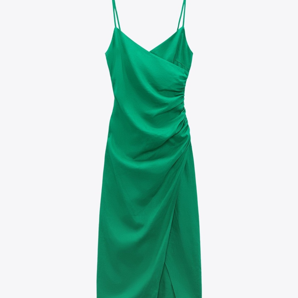NWT Zara Linen Blend Resort Green Slip Dress